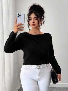 Elenzga Plus Size Elegant Round Neck Bowknot Long Sleeve Pullover Sweater Winter Fall Autumn