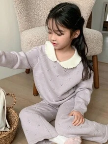 DAZY Conjunto de suéter de punto para niñas, otoño - Morado - Ver 8