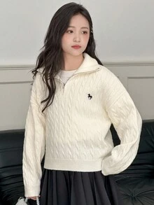 DAZY Girls Casual Loose Knit Cardigan Sweater, Autumn - Beige - View 5