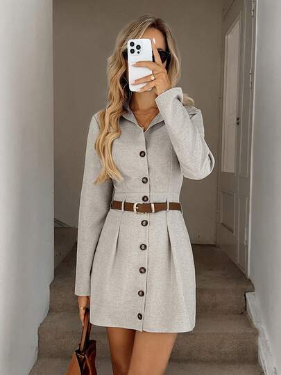 Easowa Vestido corto casual de estilo vintage con botones delanteros y manga larga para mujer