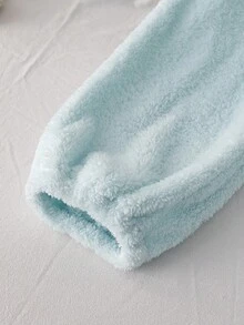 Genkimix Kids 2 件套年轻女孩蓬松刺绣蝴蝶结保暖立领长袖夹克和卷边裤，适合冬季、外出、街头、学校、日常休闲装 - 淺藍色 - 查看 3