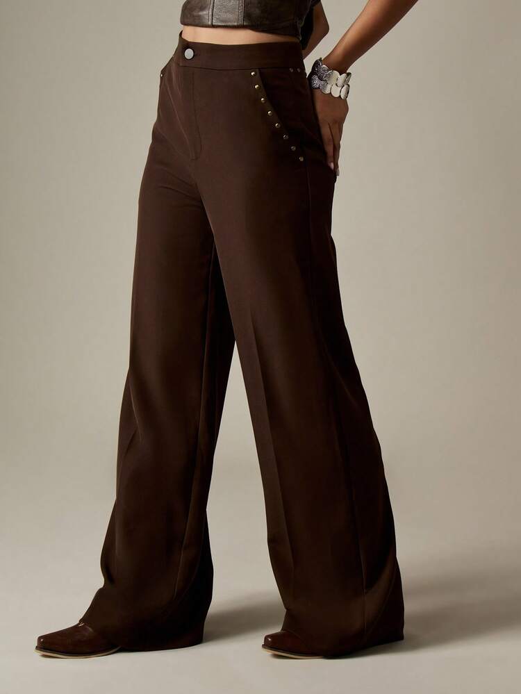 MISSGUIDED High Waisted Wide Leg Pants With Stud Details