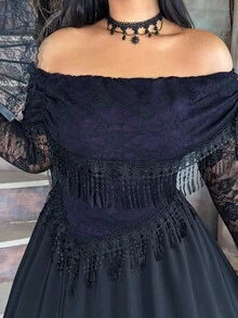 Lyrianda Elegant Vintage Punk Lace Trim Flared Dress, Purple, Suitable For Party, Lolita Style, Plus Size, Autumn/Winter