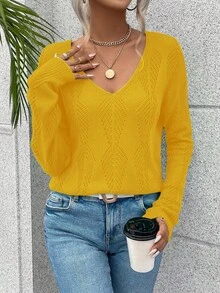 Breezaya V-Neck Backless Knit Sweater Fall Winter Cloth For Women Women Long Sleeve Tops Yellow Tops Yellow Top Women Yellow Sweater Off Shoulder Sweater