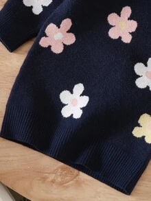 Round Neck Long Sleeve Floral Jacquard Dress, Versatile For Outdoor And Indoor Wear Baby Girls Winter Clothes Baby Girls Fall Clothes Baby Girl Fall Outfits - Black - View 5