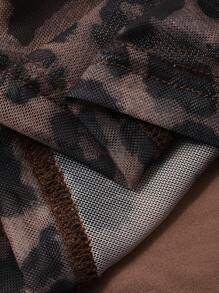 DAZY 女士豹纹方领中长连衣裙，秋季连衣裙 - 咖啡 - 查看 9