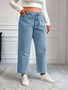 EURMUSE Plus Size Women's Fashion Casual Pocket Skinny Jeans - Light Wash - View 5