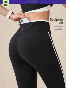 OutZeal Damskie legginsy odprowadzające pot, z wysokim stanem i kolorowymi blokami, do ćwiczeń na świeżym powietrzu, na co dzień i na co dzień - Czarne i Białe - Zobacz 1