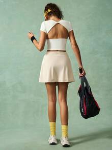 VARSIVA 休闲纯色扭褶运动裙短裤褶皱网球裙女士短裙网球裙高腰网球裙褶皱裙卡其裙