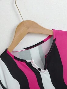 SHEIN Young Girl Colourblock Notched Neckline Belted Dress - Multicolor - View 6