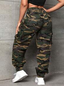 Slaydiva Plus Size Casual Camouflage Printed Cargo Jeans - Multicolor - View 2