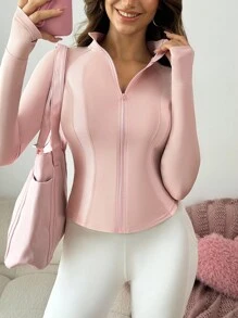 Sovereign Charm 女式修身插肩袖拉链休闲运动夹克 - 粉色 - 查看 2