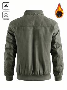 Manfinity Homme 男士休闲商务简约保暖长袖拉链冬季外套，秋季 - 軍綠色 - 查看 2