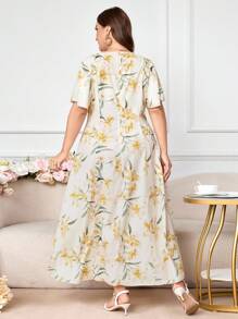 Modelyn Romantic Elegant Floral Print Dress - Yellow - View 2