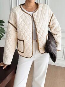 Serisse Áo khoác dài tay có túi cài nút phía trước họa tiết tương phản dành cho nữ - Màu be - Xem 7