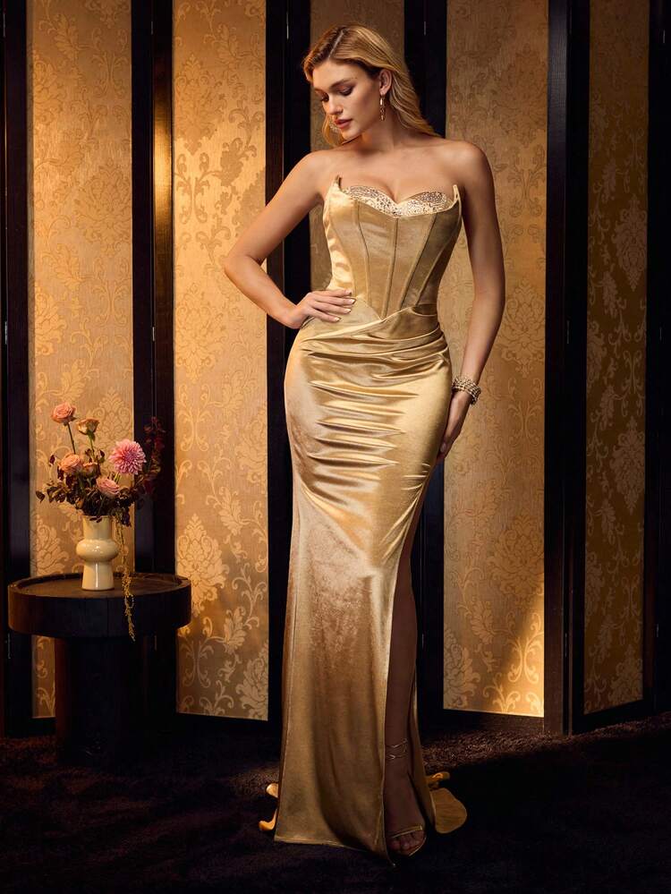 MOTF Soiréza RHINESTONE DETAIL BONED EVENING DRESS