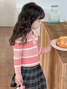 Dazy Kids Girls Striped Textured Knit Turtleneck Sweater, Autumn/Winter - Pink - View 4