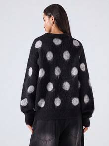 LYSMO Suéter de punto con cuello vuelto y estampado de lunares, casual para mujer, otoño/invierno