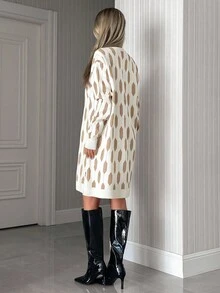 SHEIN Tall Tall Size Elegant Winter Gold Lurex Shining Jacquard Mini Sweater Dress,Dresses For Women,Jumpers For Women Leopard Print Cheetah Print - Apricot - View 2