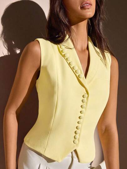CLARA VERO Asymmetric Button Front Tailored Vest Street Smart Look For Bold Girls Who Love Unique Fashion Statements
