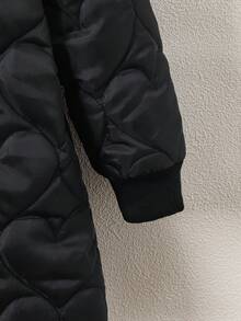 SHEIN Genkimix Kids 女童拉链连帽毛绒衬里棉衣 女童外套 儿童女童外套 儿童女童冬季夹克 儿童黑色外套