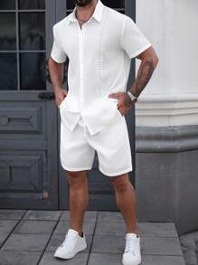 Manfinity CasualCool Bộ áo sơ mi nam cổ điển đơn sắc tay ngắn cài khuy đơn giản - trắng - Xem 1