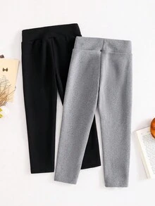 SHEIN 2 件套女童蝴蝶刺绣打底裤，天鹅绒面料，适合秋冬日常休闲穿着