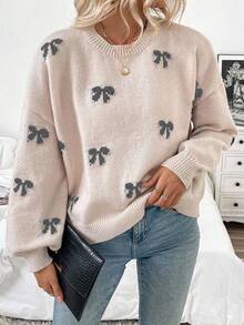 EMERY ROSE Autumn/Winter New Blogger Same Style Fashionable Design Youthful Casual Bow Pullover Sweater Fall Cloth For Women