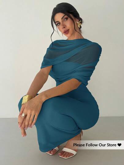 Firerie Vestido ajustado con cuello de volantes, cintura plisada y asimétrico en color amarillo sólido elegante y romántico, atuendo para la playa, aeropuerto, vacaciones y maestros