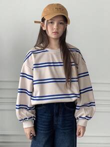 Dazy Kids Tween Girls Striped Crew Neck Fleece Sweatshirt, Fall,Winter - Multicolor - View 6