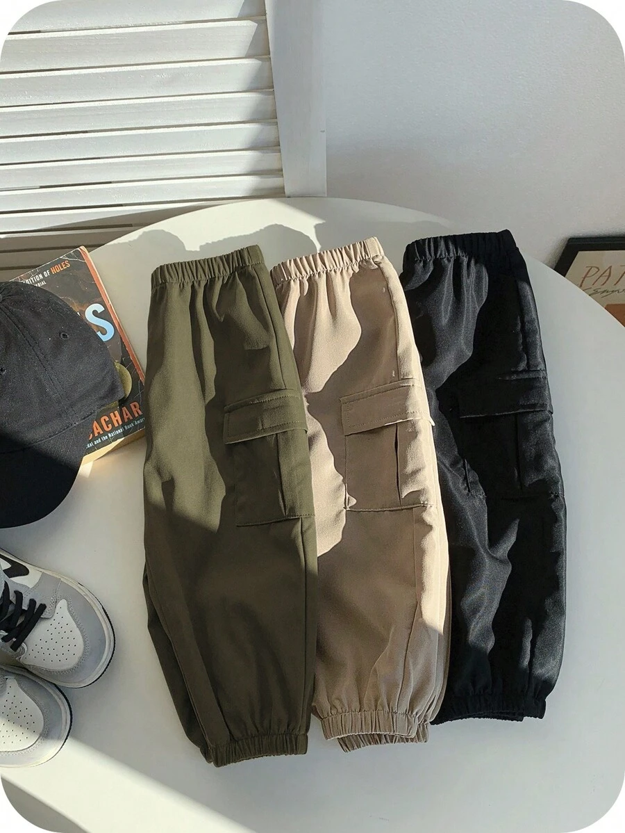 SHEIN 3 件套男婴休闲校园风格舒适简约百搭柔软裤子套装，适合日常穿着、上学、郊游、运动、春秋季