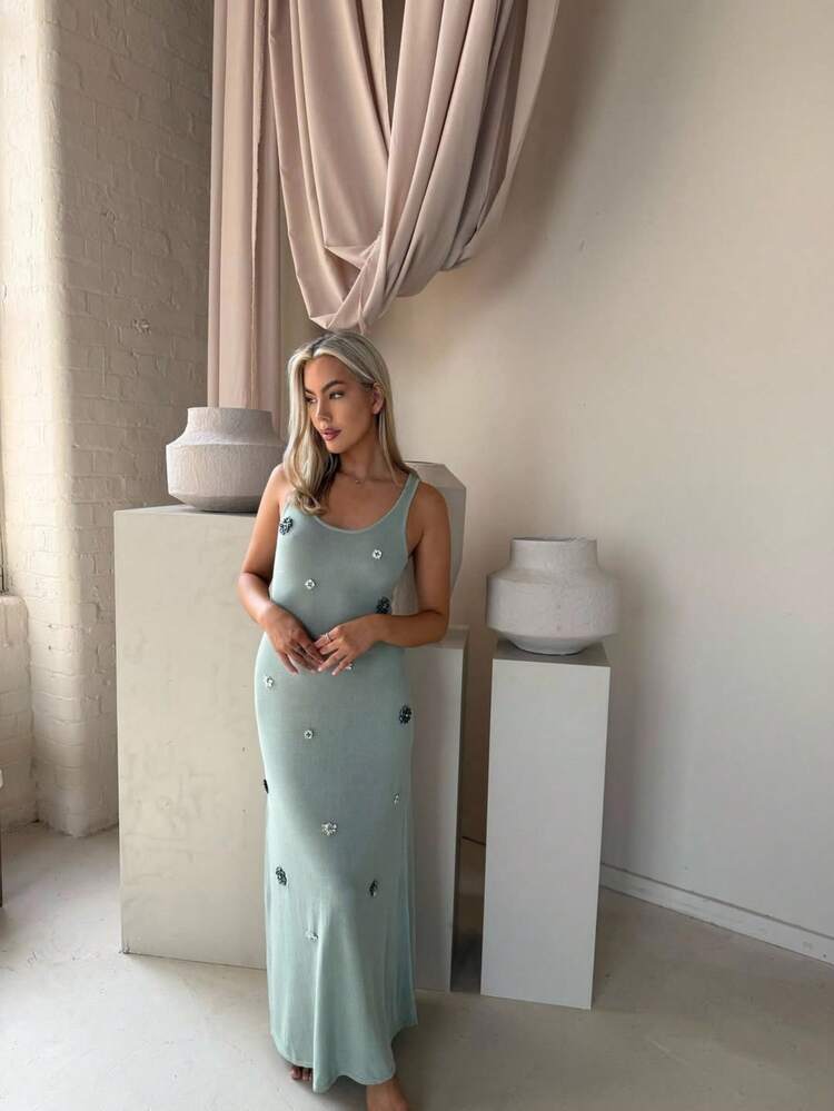 Elegant Romantic Vacation Beach Luxurious Beaded Halter Dress Coverup, Spring/Summer Outfits