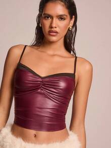 Glamine Women's New Fashionable Sexy Pure Desire Versatile Backless Patchwork Camisole Top, Sexy Party/Date/Vacation Sleeveless Blouse - Red and Black - View 2