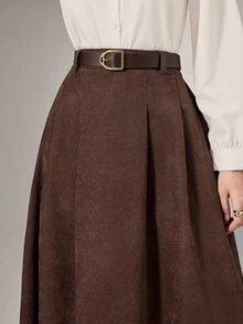 Heiryn 女士秋季通勤褶皱A字裙 - 鏽棕色 - 查看 1