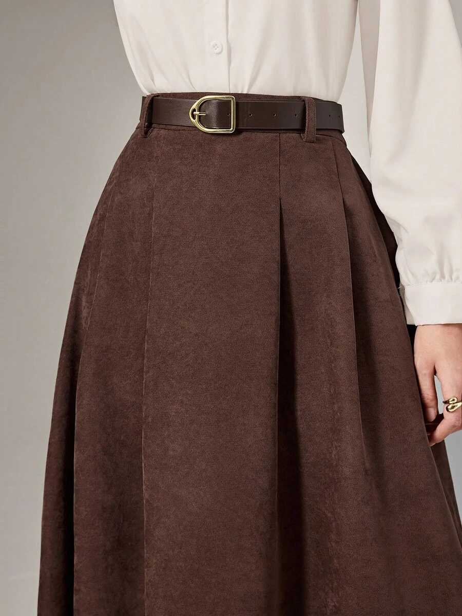 Heiryn 女士秋季通勤褶皱A字裙 - 鏽棕色 - 查看 1