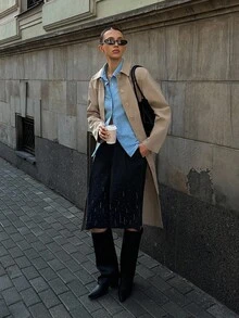 Siren Gaze Women's Chic Beige Autumn Office Trench Coat,Fall 2025 Khaki Long Thin Outerwear With Pockets,Old Money Style Casual Daily Teacher Business Fashion - Khaki - View 10