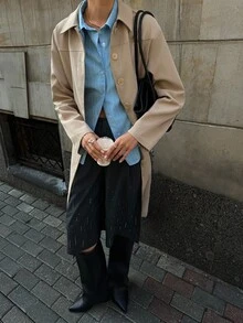 Siren Gaze Women's Chic Beige Autumn Office Trench Coat,Fall 2025 Khaki Long Thin Outerwear With Pockets,Old Money Style Casual Daily Teacher Business Fashion - Khaki - View 5