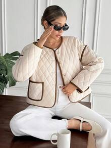 Serisse Áo khoác dài tay có túi cài nút phía trước họa tiết tương phản dành cho nữ - Màu be - Xem 8