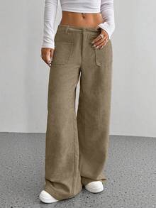 Flirla Women's Autumn Simple Solid Color Corduroy Casual Loose Straight Pants Fall Cloth For Women - Brown - View 4
