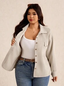 Elaquor Damen Große Größen Lässig Minimalistische Vielseitige Allround Cord Locker Jacke, Ganzjährig
