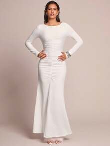 Đầm dự tiệc cocktail tay dài xếp ly hở lưng mới của Glamine dành cho nữ mùa thu, thanh lịch - trắng - Xem 3