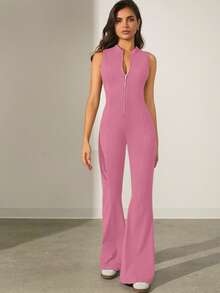 Denimoi Mono ajustado con cremallera de unicolor para mujer - Rosa - Ver 4