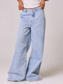 MUSERA Quần jeans denim dáng rộng, quá khổ, có đường chiết eo, phong cách vintage thập niên 90, dễ thương, thích hợp cho mùa xuân, hè, đi xem hòa nhạc, mùa đông thanh lịch. - Màu xanh nhạt - Xem 2