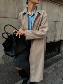 Siren Gaze Women's Chic Beige Autumn Office Trench Coat,Fall 2025 Khaki Long Thin Outerwear With Pockets,Old Money Style Casual Daily Teacher Business Fashion - Khaki - View 15