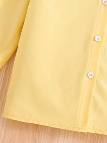 SHEIN 女童白色长袖镂空荷叶边领衬衫，秋冬款 - 黃色 - 查看 4