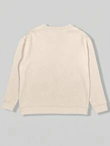 SHEIN LUNE 比风暴更坚强刺绣图案圆领毛衣，温暖长袖舒适女式套头衫，适合日常穿着 - 彩色 - 查看 2