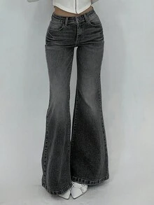 DAZY Women's Casual Flare Leg Jeans - Black - View 5