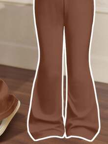 SHEIN 2 pièces Ensemble Sweat-shirt-shirt à manches longues col rond ample et pantalon évasé, couleur crème abricot, motifs mignons de capybara et orange, convient pour l'automne/l'hiver. Tenues décontractées pour un confort facile, couches automnales pour enfants, vêtements graphiques pour enfants, convient pour la maison, les sorties, l'école, les pique-niques, les fêtes de costumes d'animaux. - Multicolore - Voir 4