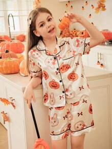 适合大女孩的可爱兔子和南瓜万圣节睡衣 - 彩色 - 查看 5