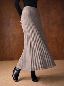 MOTF PREMIUM 褶裥长款毛衣针织裙（无腰带）